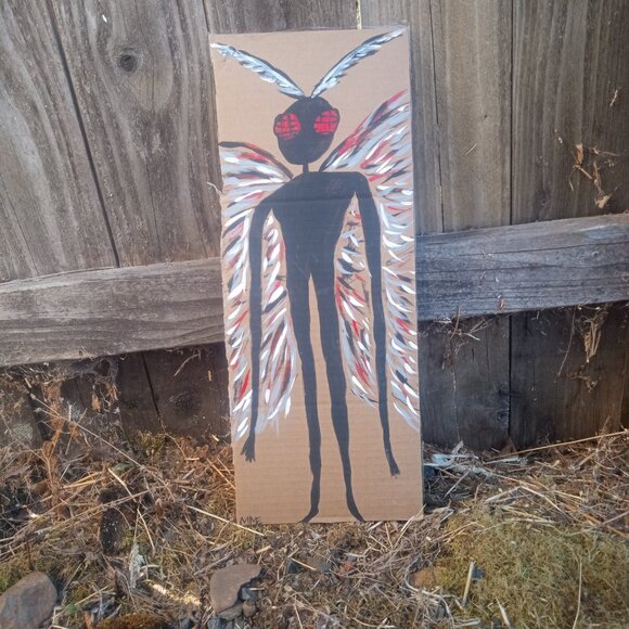 Mothman Painting On Cardboard - Picture 11 of 11